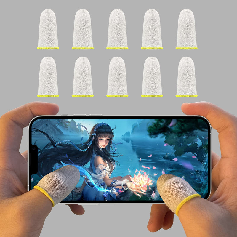 [Australia - AusPower] - 10 Piece Mobile Phone Gaming Finger Sleeves Finger Gloves Thumb Anti-Sweat Breathable Cool Finger Covers Glass Fiber for Mobile Game Touchscreen Finger for Phone Game PUBG 