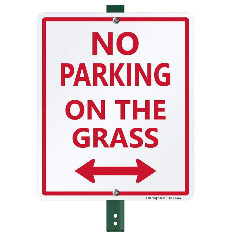 SmartSign 12 x 10 inch “No Parking On The Grass” Arrow Yard Sign with 3 foot Stake, 40 mil Laminated Rustproof Aluminum, Red and White, Set of 1