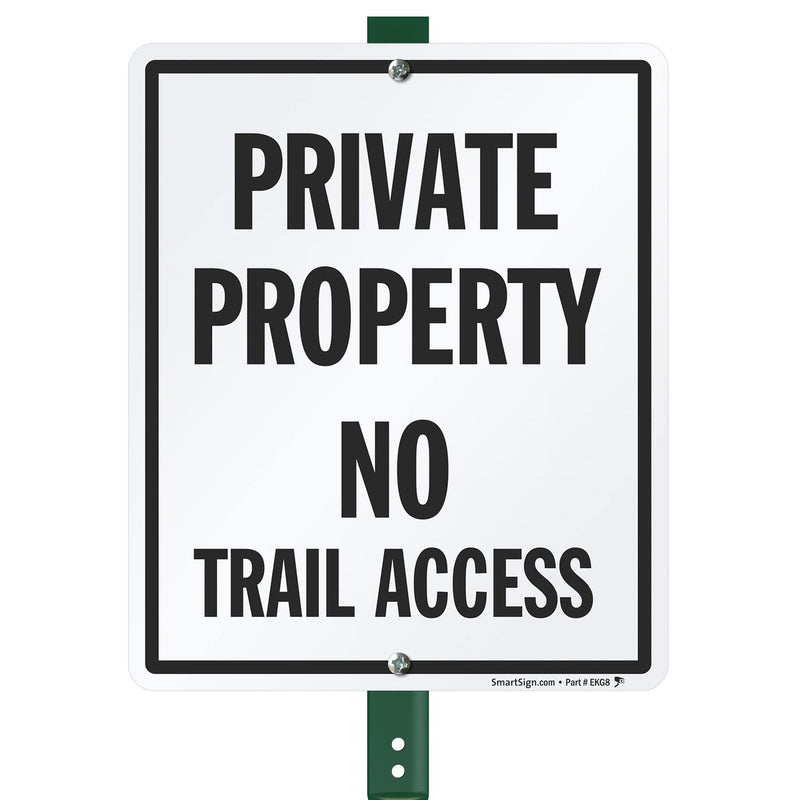 SmartSign 12 x 10 inch “Private Property - No Trail Access” LawnBoss Yard Sign with 3 foot Stake, 40 mil Laminated Rustproof Aluminum, Black and White, Set of 1
