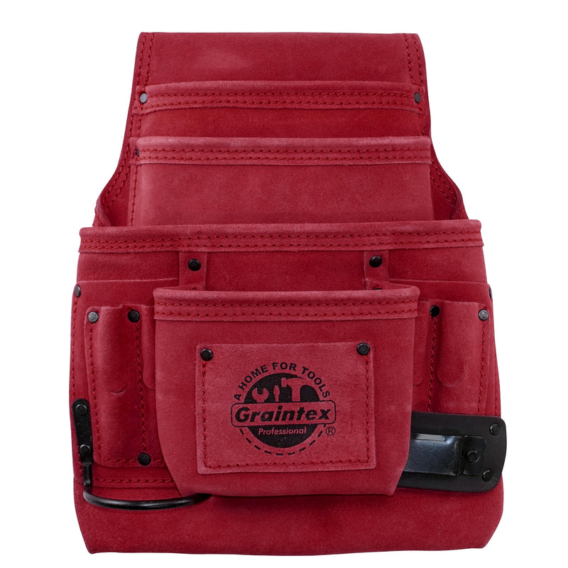 Graintex 10 Pocket Nail & Tool Pouch, Suede Leather Tool Bag, Tool Belt for Constructors, Electricians, Handymen, HVAC Tools, Professional Organizer with Adjustable Fit Burgundy