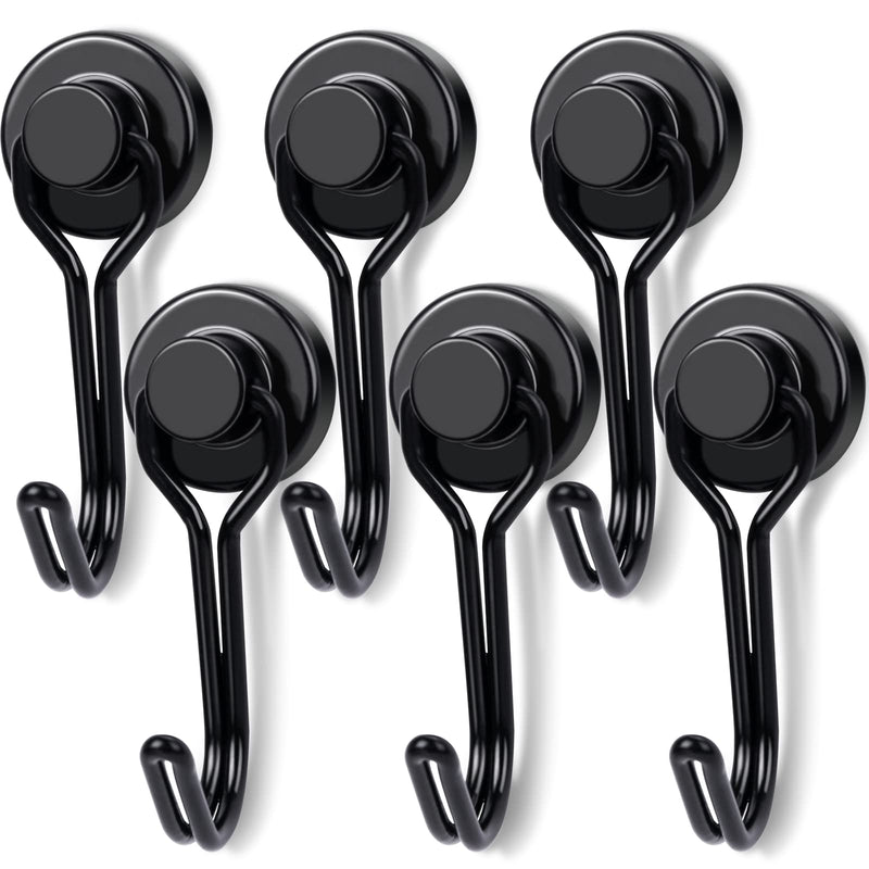 [Australia - AusPower] - E BAVITE Black Swivel Swing, 30LBS Powerful, Strong Neodymium Rare Earth Magnetic Hooks. Perfect for Refrigerator, Kitchen and Other Magnetic Surfaces, Pack of 6 6P 
