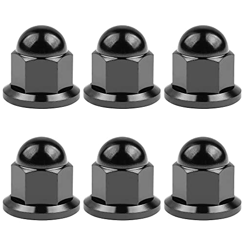 Wanyifa black titanium M10 dome head acorn lug nut, hexagonal fastener close-up