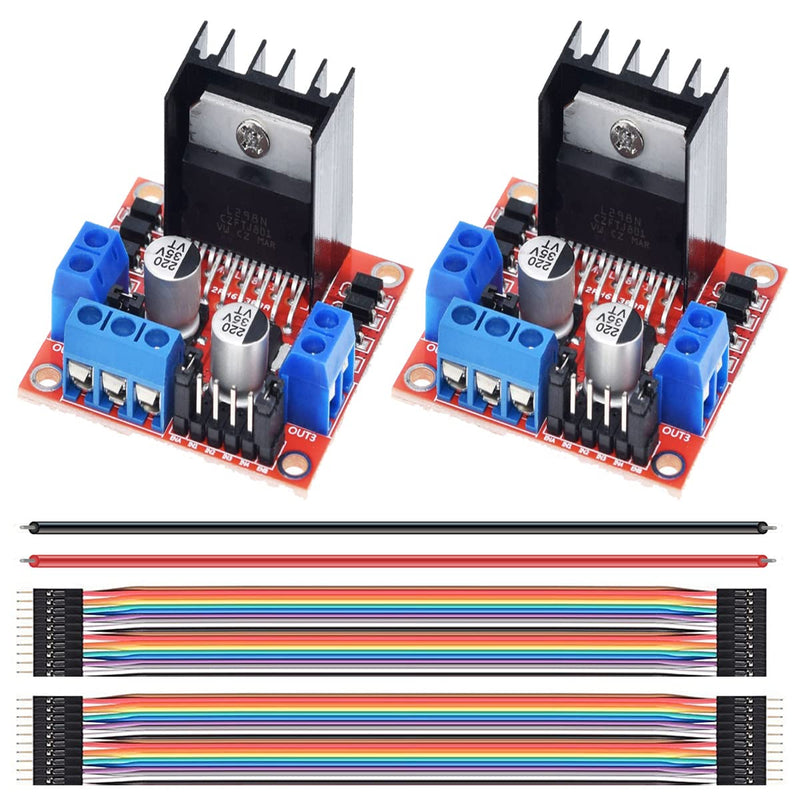 [Australia - AusPower] - 2 Pcs L298N Motor Drive Controller Board DC Dual H-Bridge Robot Stepper Motor Control Module for Arduino Smart Car Power with Dupont Cable, 24AWG Wire 