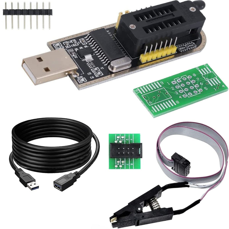 [Australia - AusPower] - CH341A 24 25 Series EEPROM Flash BIOS USB Programmer Module for 93CXX, with SOIC8 SOP8 Flash Chip Free Disassembly IC Test Clips Socket Adapter, 1.5m USB Extension Cable 
