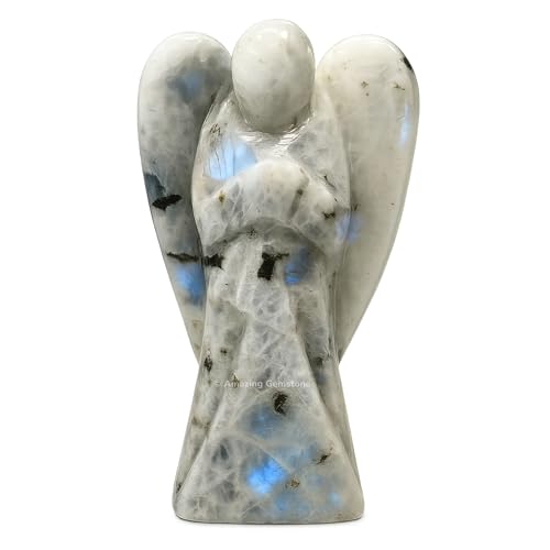 Amazing Gemstone Rainbow Moonstone Angel, 2 Inch Medium