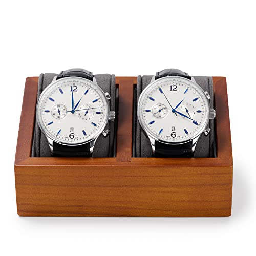 Oirlv solid wood double watch display stand in grey with square design, showcasing two watches on a jewelry tower.