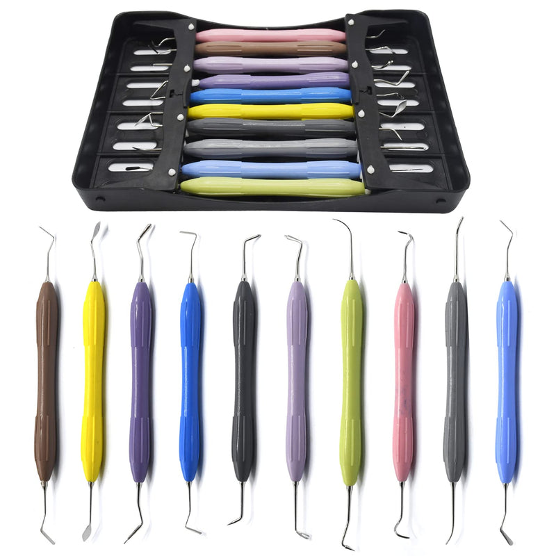 [Australia - AusPower] - Silicone Handle Dental Composite Filling Restorative Instruments Kit 10pcs Tools Set with Cassette DN-2245 
