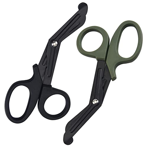 Medical Bandage Scissors, Medical Scissors, EMT and Trauma Scissors, Stainless Steel Bandage Scissors, 15 cm, Bent Stealth Black for Nurses, Medical Students, Emergency Room, Black + Green