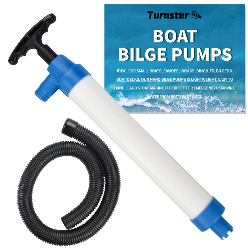 Hand Bilge Pump Manual Hand Water Pump for Kayaks Canoes and Boats Emergency Hand-Operated Marine Bilge Pump with Reversible Hose White+blue