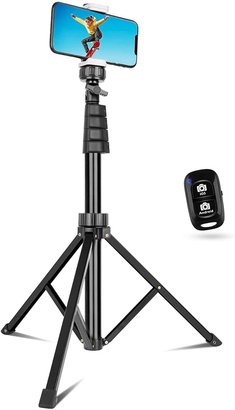 [Australia - AusPower] - SENSYNE 62" Phone Tripod & Selfie Stick, Extendable Cell Phone Tripod Stand with Wireless Remote and Phone Holder, Compatible with iPhone Android Phone, Camera 62in Black 
