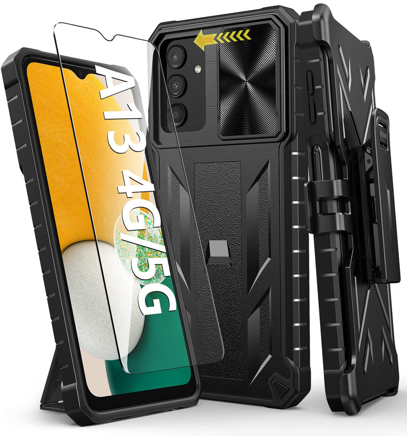 [Australia - AusPower] - Case for Samsung Galaxy A13 5G: Military Grade Drop Proof Protection Rugged Protective A13 5G/4G Phone Cover with Belt Clip Holster Kickstand & Slide - Shockproof TPU Matte Textured Bumper - Black Matte Black 