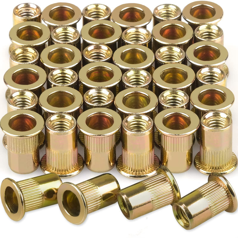 [Australia - AusPower] - M6 Metric Rivet Nuts Zinc Plated Carbon Steel Threaded Insert Nut Nutsert Rivnuts Flat Head Knurled Body,40Pcs M6 Rivet Nuts 40P 