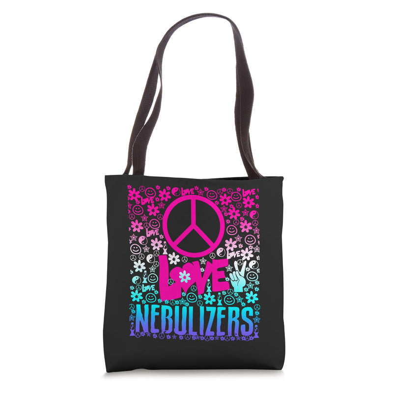 Respiratory Therapist Therapy Peace Love Nebulizers Retro Tote Bag 16 inches
