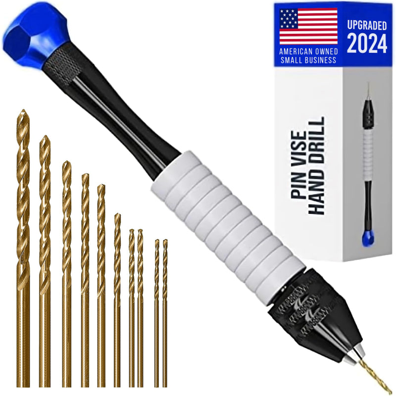 [Australia - AusPower] - Pin Vise Hand Drill for Jewelry Making - Craft911 Manual Craft Drill Sharp HSS Micro Mini Twist Drill Bits Set, Small Rotary Tools for Wood, Plastic, Miniature - Blue Basic 