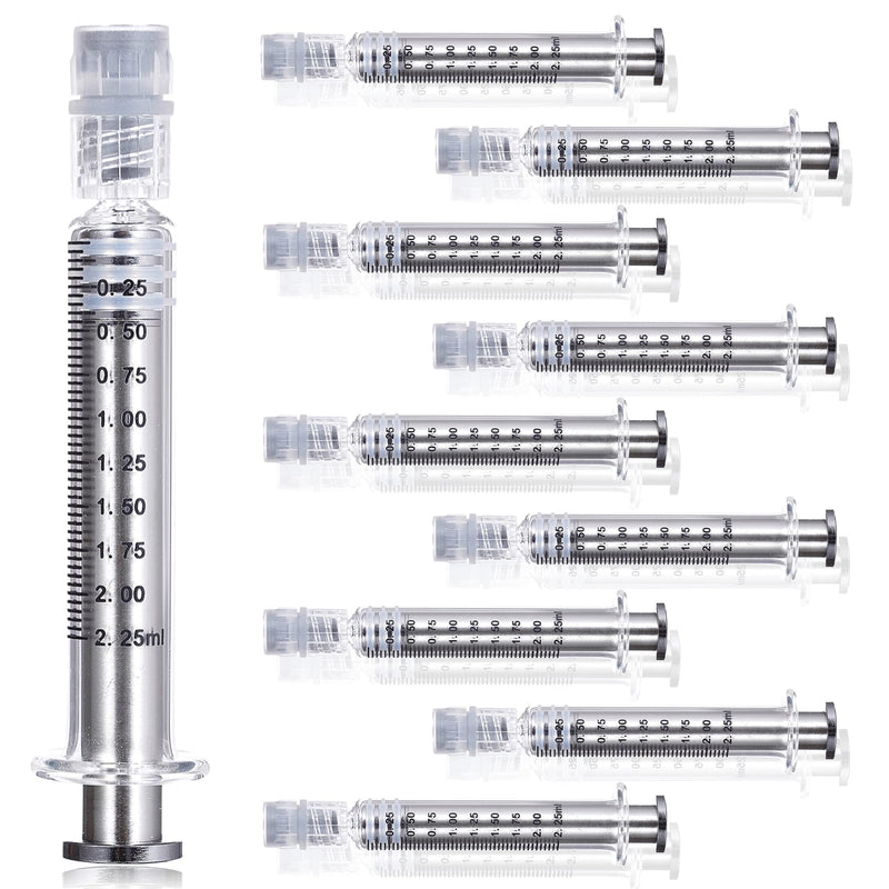 2.25ML Borosilicate Glass Syringe with Silver Metal Plunger | 10 Pack | Anti-Leak Luer Lock Syringe without Needle | Accurate Measuring for Liquid, Glue, Oil w/ Borosilicate Glass Tube