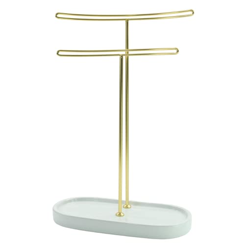 Jewelry Organizer - Jewelry Stand - Holder for Your Earring, Necklace, Bracelet and Headband Storage - Jewelry Organizer Tree Stand - Display Tower Organizer for Jewelry (White + Gold) White + Gold