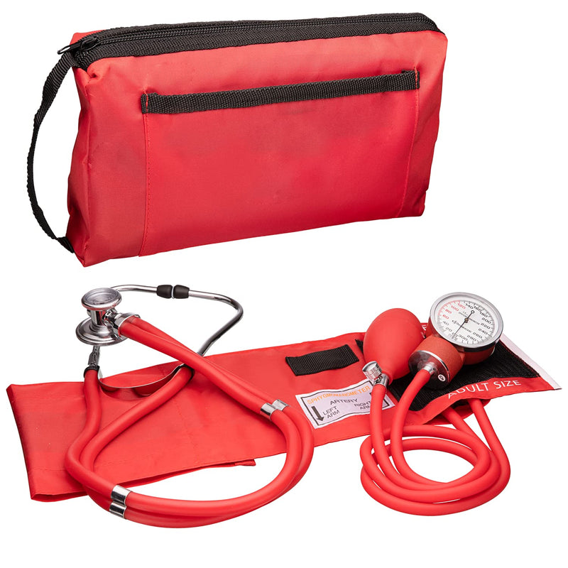 [Australia - AusPower] - NOVAMEDIC Professional Aneroid Sphygmomanometer Blood Pressure Machine and Stethoscope Set, Universal Adult Size Cuff Arm 8.7-16.5", Manual Emergency BP Monitor Kit with Carrying Case, Red 