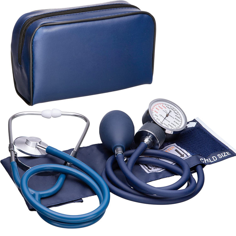 [Australia - AusPower] - NOVAMEDIC Professional Pediatric Size Blood Pressure Machine and Stethoscope Set (Blue), Arm Cuff 7.2”-10.5”, Professional Aneroid Stethoscope BP Monitor for Emergency Medical Supplies +Carrying Case 