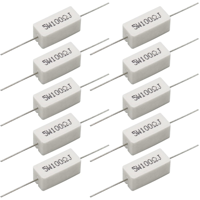 [Australia - AusPower] - Cement Resistor,10 PCS 5W 100 Ohm 5% Axial Lead Wire Resistor White Wound Fixed Ceramic Resistors Wirewound Power Flame Heat Moisture Resistance Precharge Horizontal 5W 100?J 