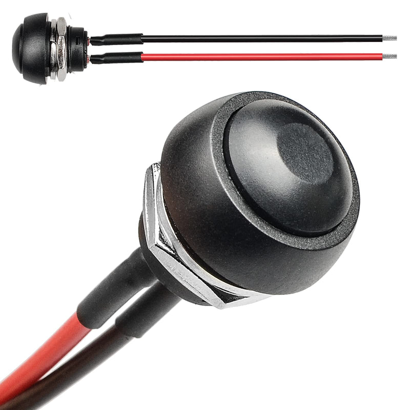 [Australia - AusPower] - QTEATAK 1/2"(12mm) Pre-Wired Mounting Hole On/Off Mini Round Waterproof Momentary Push Button Switch JF-33B -2Pack Black 