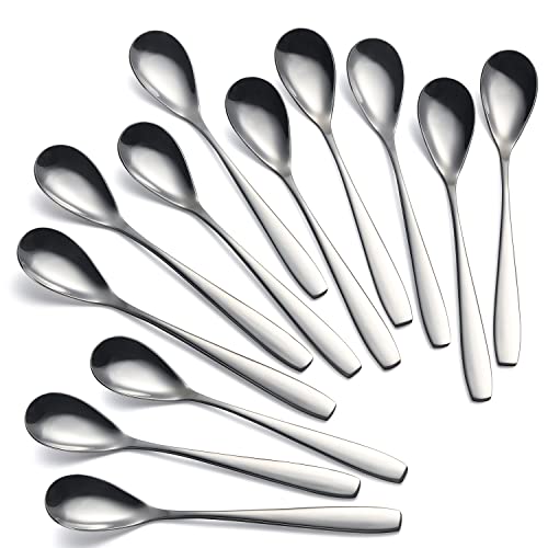 Set of 12 stainless steel egg spoons for soft boiled eggs, 5.5 inches long, by YellRin, perfect for breakfast enjoyment.