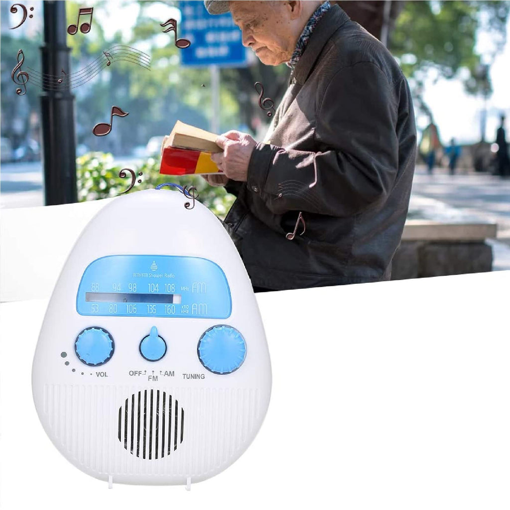 [Australia - AusPower] - Shower Radio, Portable AM/FM Shower Radio with Hook Life Waterproof Audio Speaker Bathroom Shower Radios Volume Adjustable Battery Powered for Bathroom Outdoor Indoor white+blue 