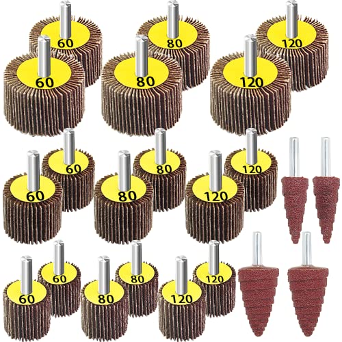 FEIHU Pack of 22 Flap Grinders with Shank, Sizes 25 30 40 mm, Grain 60 80 120 Pack of 22 grit 60, 80, 120