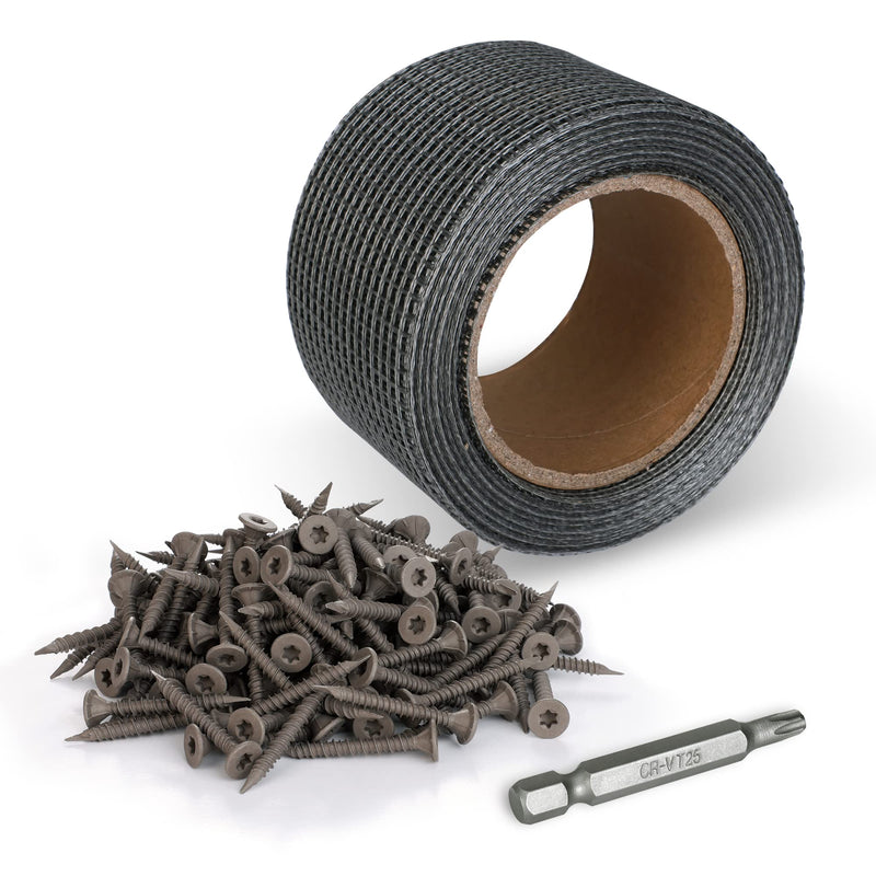 [Australia - AusPower] - Goldblatt 50' Cement Board Tape with 150-Count #8 1-5/8'' Cement Concrete Screws with Drill Bit, for Cement Board Joints Repairing, Sealing and Strengthening 