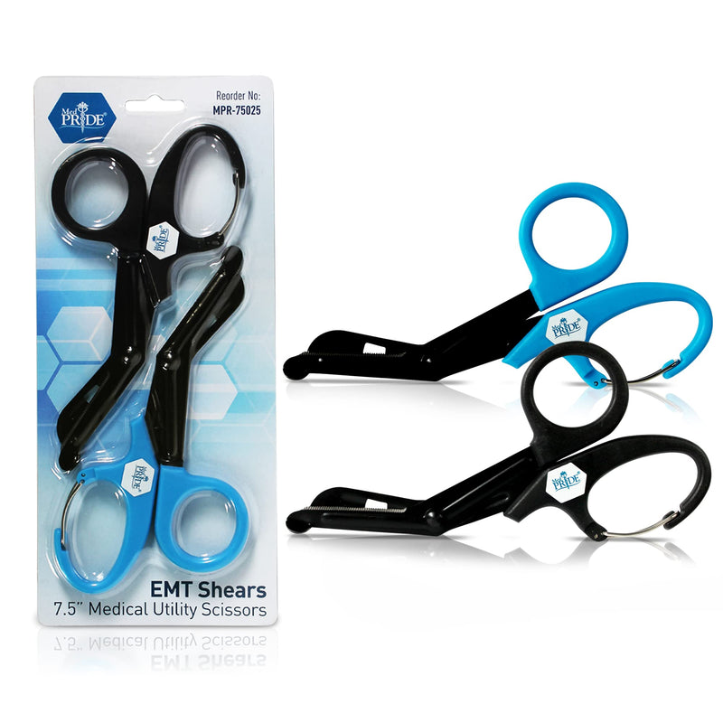 [Australia - AusPower] - MED PRIDE [2-Pack] EMT 7.5” Trauma Shears with Carabiner Surgical Grade Stainless Steel Bandage Scissors for Nurses, Doctors, Paramedics- Emergency First Aid Scissors with Nonstick Fluoride-Coating 