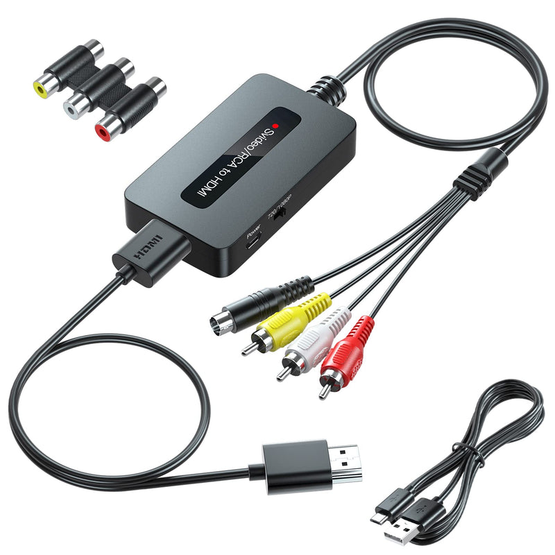 [Australia - AusPower] - RCA Svideo to HDMI Converter with HDMI Cable(RCA and Svideo Integrated), RCA S-Video HDMI Converter, CVBS Composite AV to HDMI Converter 