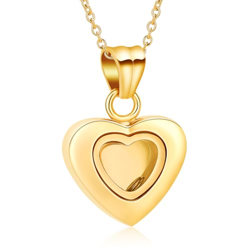Oinsi Tiny Glass Heart Urn Necklace For Ashes For Women Girls Fashion Stainless Steel Cremation Jewelry Holder Keepskae Memroial Pendant Necklace A-Gold