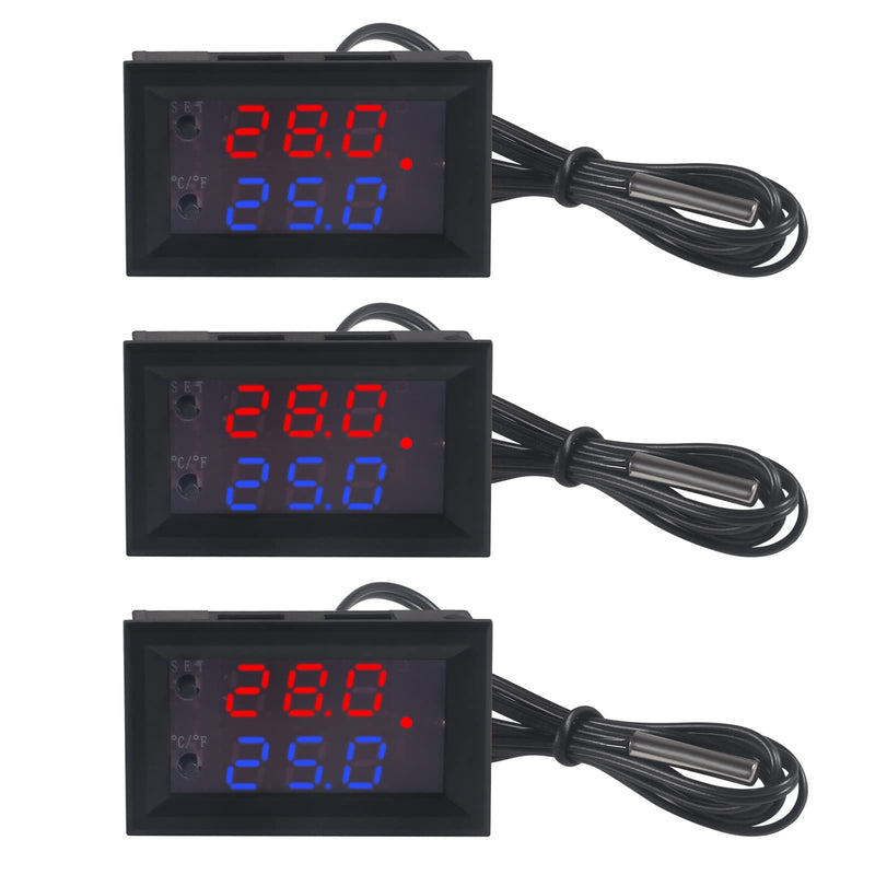 [Australia - AusPower] - 3PCS DC 12V Electronic Temperature Controller Programmable -50 to 110 Degree Celsius Heating/ Cooling Thermostat Control Switch Module NTC Waterproof Sensor Probe Dual Color LED Display Monitor 