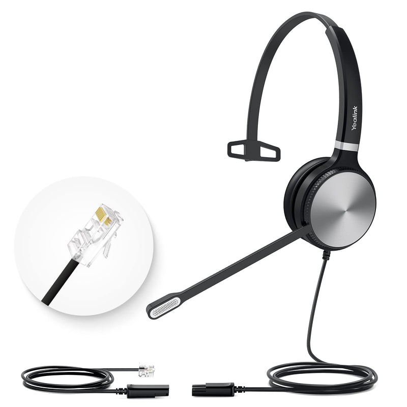 [Australia - AusPower] - Yealink Phone Headsets for Office Phones YHS36 QD to RJ9 Wired Headset Compatible with Poly Snom Grandstream Phones Desk Landline VoIP Headset with Microphone -Mono/124g/2.1m Cable Leather Ear Cushions - Mono Compatible with Yealink|Poly|SNOM|Grandstream 