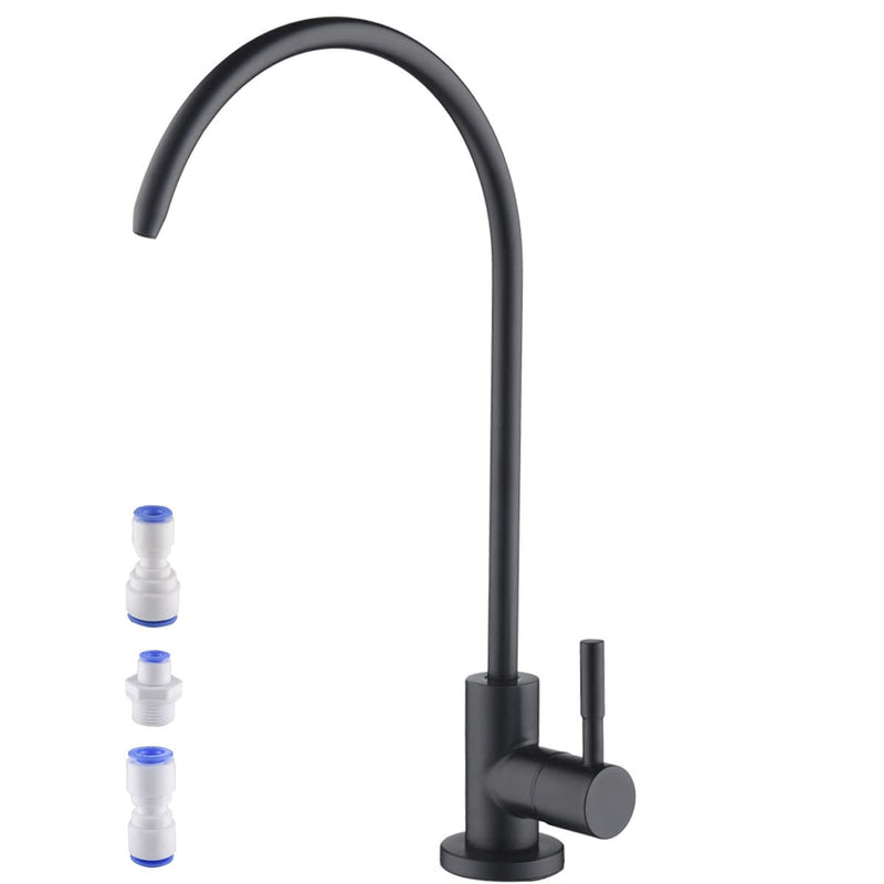 Black Drinking Water Faucet, Non-Air-Gap Beverage Faucet for Kitchen Sink | 360° Rotation Spout RO Faucet, SUS304 Stainless Steel Pure Water Filter Faucet for Reverse Osmosis Water Purify System Matte Black