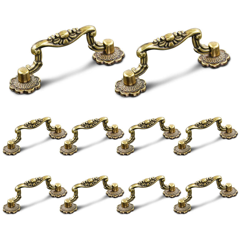 10pcs Antique Bronze Cabinet Pulls, 3 inch Hole Centers Vintage Cabinet Drawer Handles, Retro Dresser Drawer Pulls, Cabinet Door Handles for Dresser Chest Closet 76mm | 3 inch C/C 10