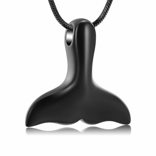 Whale Tail Cremation Jewelry for Ashes Pendant Mermaid Tail Memorial Urn Necklace Ashes Locket Keepsake Gift for Women Girl Black