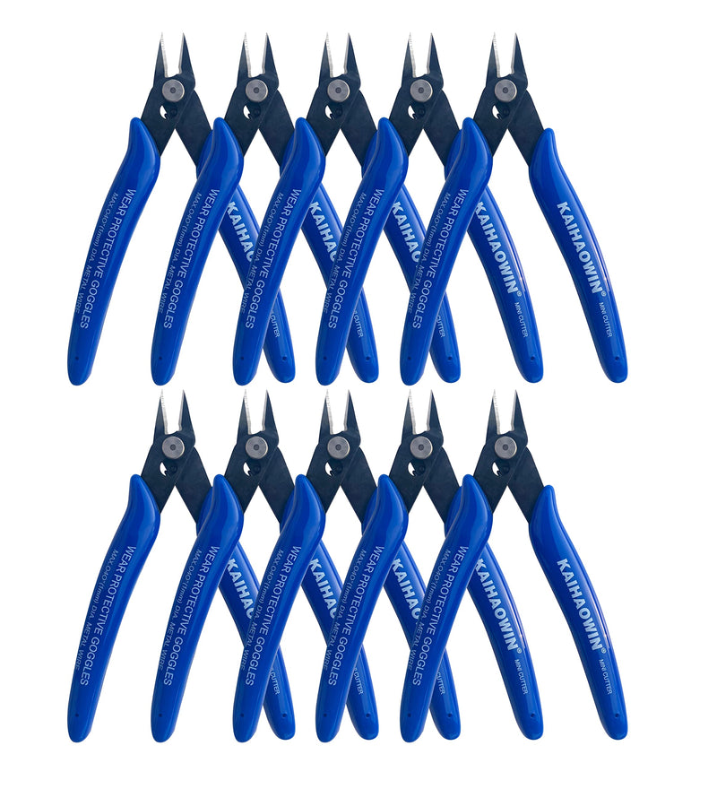 [Australia - AusPower] - Small Wire Cutters 10 Pack- KAIHAOWIN 170 Wire Flush Cutters Wire Clippers Nippers Clean Cut Pliers Side Cutter Diagonal Cutting Pliers for Electronic Floral Heating Wire Model Sprue Soft Copper, Blue 