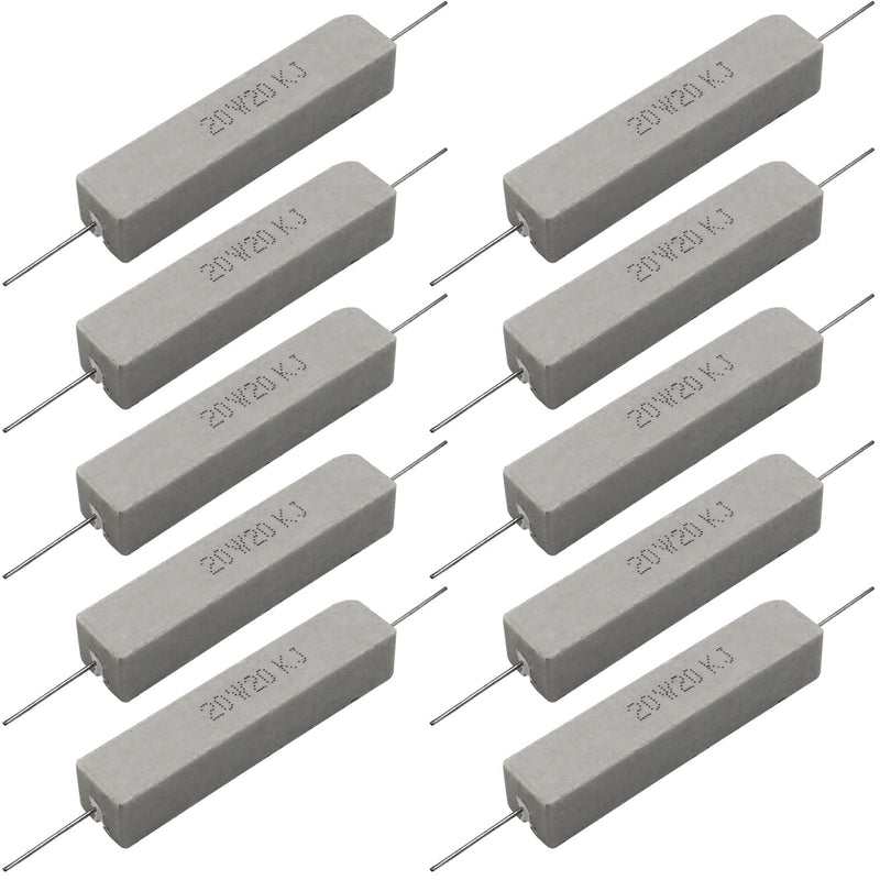 [Australia - AusPower] - Cement Resistor,10 PCS 20W 20K Ohm 5% Axial Lead Wire Resistor White Wound Fixed Ceramic Resistors Wirewound Power Flame Heat Moisture Resistance Precharge Horizontal 20W20KJ 
