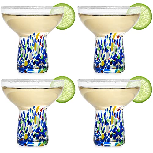 Stemless Margarita Glasses – Set of 4-6oz Luxury Hand Blown Confetti Margaritas, Martini, Cocktails, Water, Wine, Dessert & Champagne Glassware Cinco de Mayo, Hand Blown - Mexican Confetti Glass Confetti Stemless