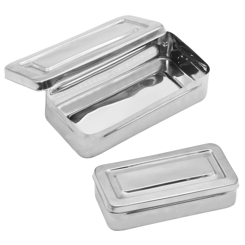 [Australia - AusPower] - 10" x 4.9" x 2.2" Medical Surgical Trays Stainless Steel Dental Instruments Tray Organizer Holder Multi-Function Storage Sterilization Plate Trays Solid Box with Cover 