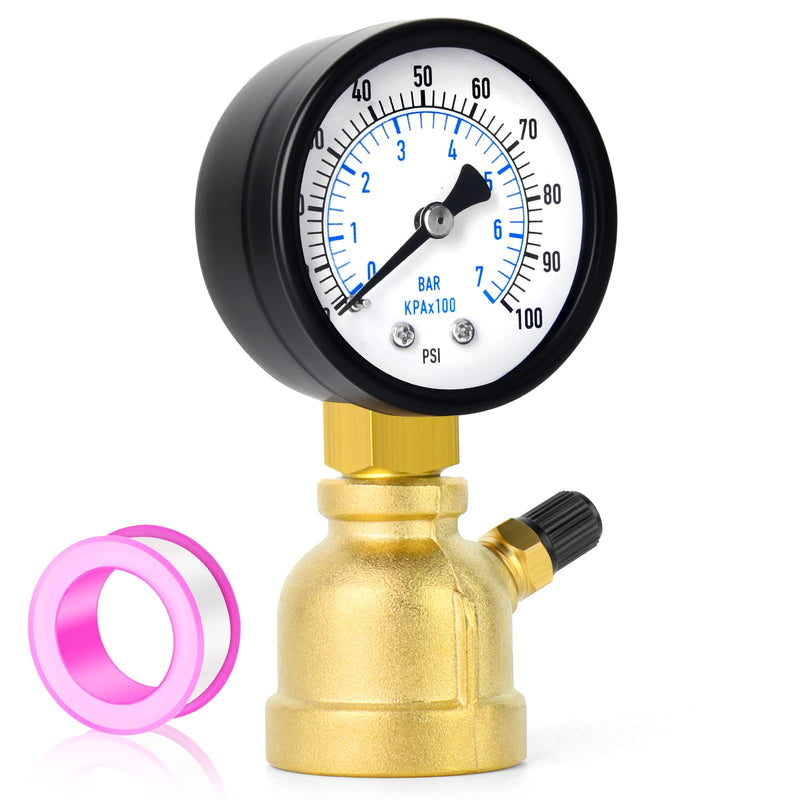 MEANLIN MEASURE 0-100Psi Forged Brass Air Test Pressure gauges, 3/4" FNPT Connection, 2" Double Graduated, Bell Shape Body Assembly, -3-2-3% Accuracy Brass Body
