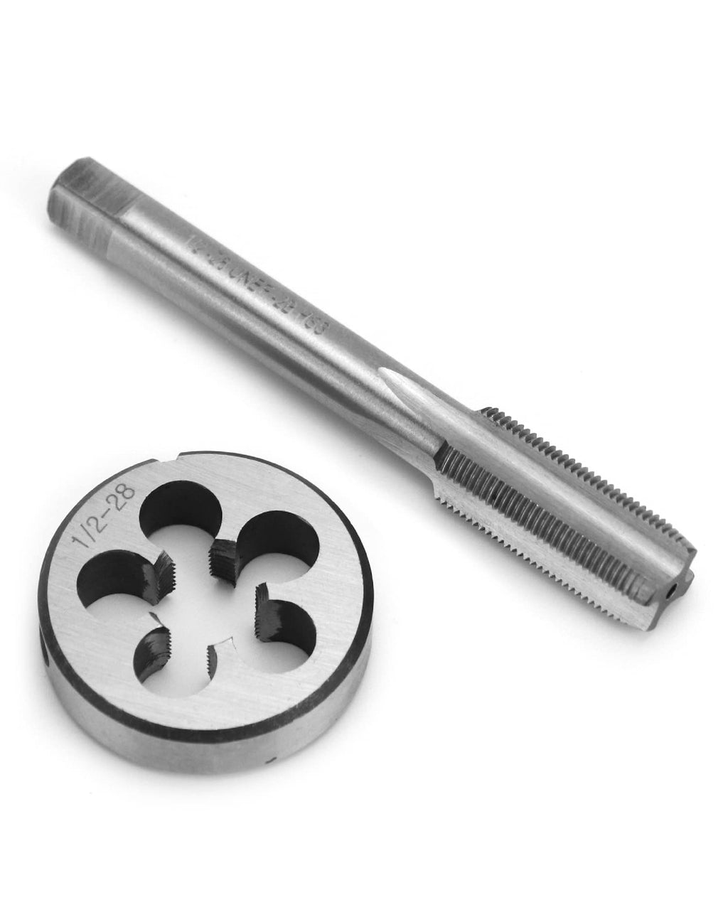 QWORK 1/2" - 28 Tap and Die Set, with Round Die 22LR 223 5.56 9mm, High Speed Steel Right Hand Thread Tap Tool 1/2-28 UNEF