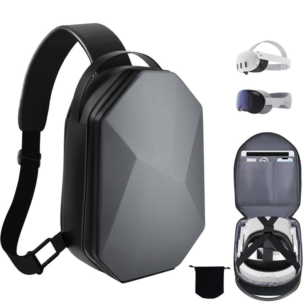 [Australia - AusPower] - Hard Carrying Case for Meta Quest 3/Oculus Quest 2/Vision Pro VR Headset,Compatible with Head Strap with Battery, VR Gaming Accessories,Fashion Design for Travel and Storage Black 