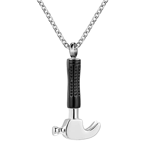 NanMuc Hammer Urn Necklace for Ashes for Men Cremation Jewelry for Ashes Keepsake Memorial Locket Pendant