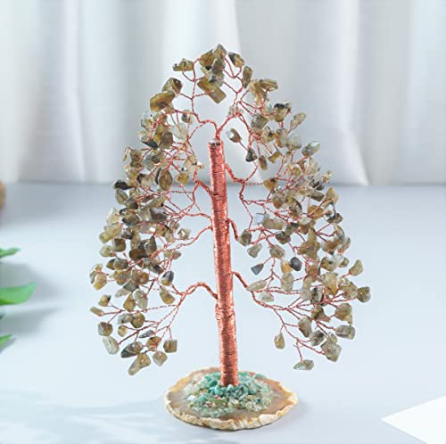 Crocon® Labradorite Crystal Tree of Life Gemstone Tree, Agate Slice Base Labradorite (Copper Wire)