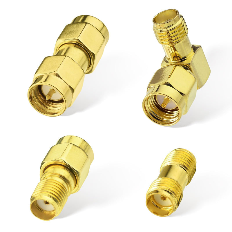 Superbat SMA Adapter Kit Male/Female to Male/Female RF Coaxial Coax for 3G 4G LTE FPV Antenna RTL SDR Router Radio | 3 x straight adapters + 1 x 90° angled for antenna, SDR radio, GPS, WiFi, network analyzer and RF devices SMA to SMA Kit