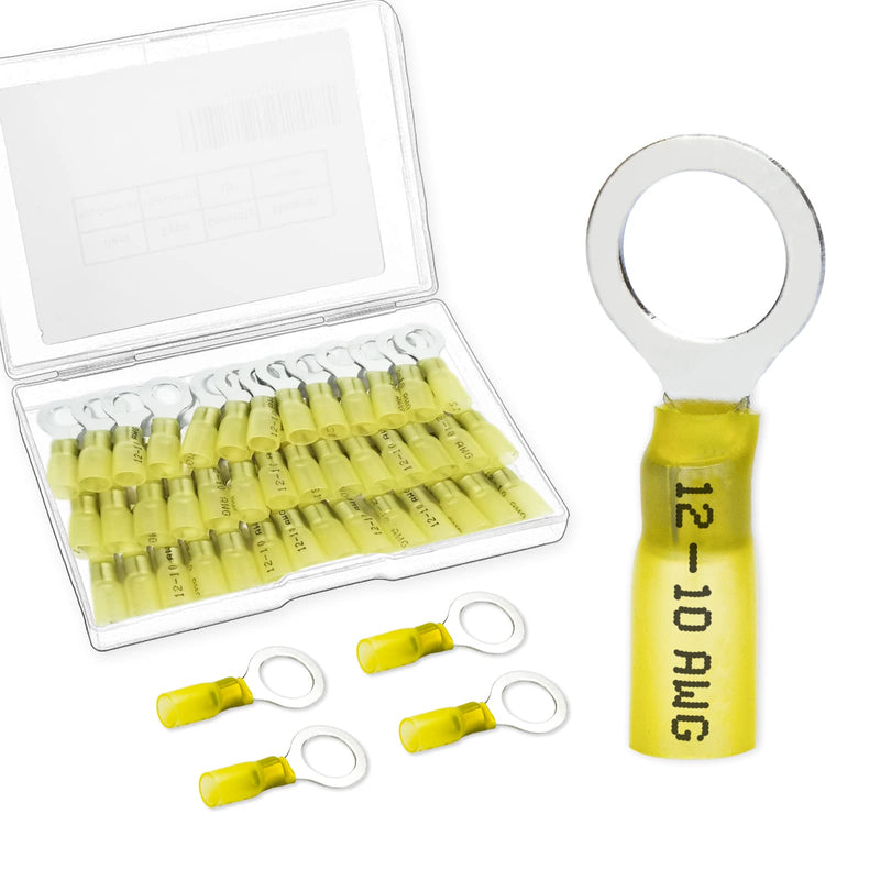 [Australia - AusPower] - 60 PCS Heat Shrink Wire Connectors, 12-10 AWG Ring Terminals, 12-10 Gauge 3/8" Stud(M10) Automotive Marine Ring Connectors by Housun 12-10AWG-3/8"(M10) 60PCS 