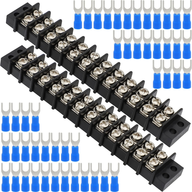 [Australia - AusPower] - Terminal Block,2 Pack 12 Circuits 20-30A 200v-450v Dual Row Screw Terminals Strip +48 PCS Heat Shrink Wire Connectors 20 Amps 