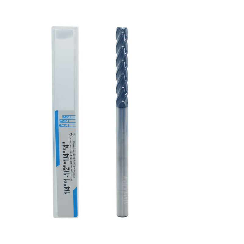 [Australia - AusPower] - 1/4" Extra Long Carbide Square End Mill for Alloy Steels/Hardened Steels, 4" Overall Length End Mill Bits, 4 Flute HRC 55 Deg AlTiN Coating, CNC Router Bits (1 Pieces) 1/4" Extra Long (1 Pieces) 