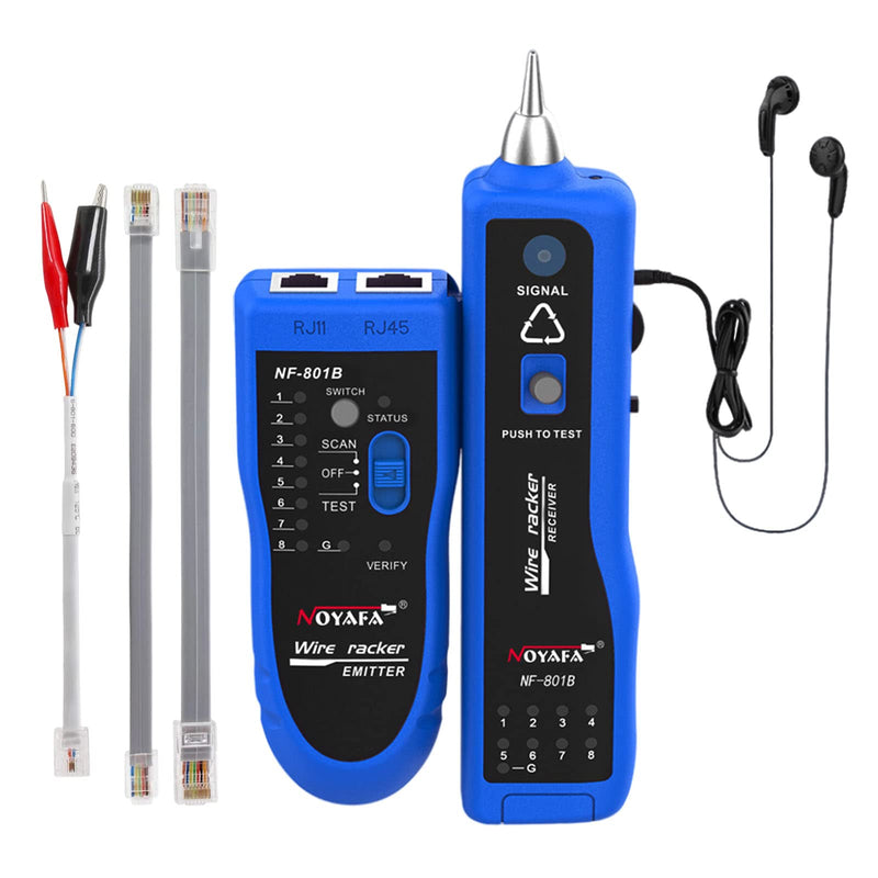 [Australia - AusPower] - NOYAFA Network Cable Tester, RJ11 RJ45 Network Tester for Telephone, Ethernet, Video, Tone Generator, Metal, Ethernet Cable Tester Cable Toner with Earphone Flashlight NF-801B 
